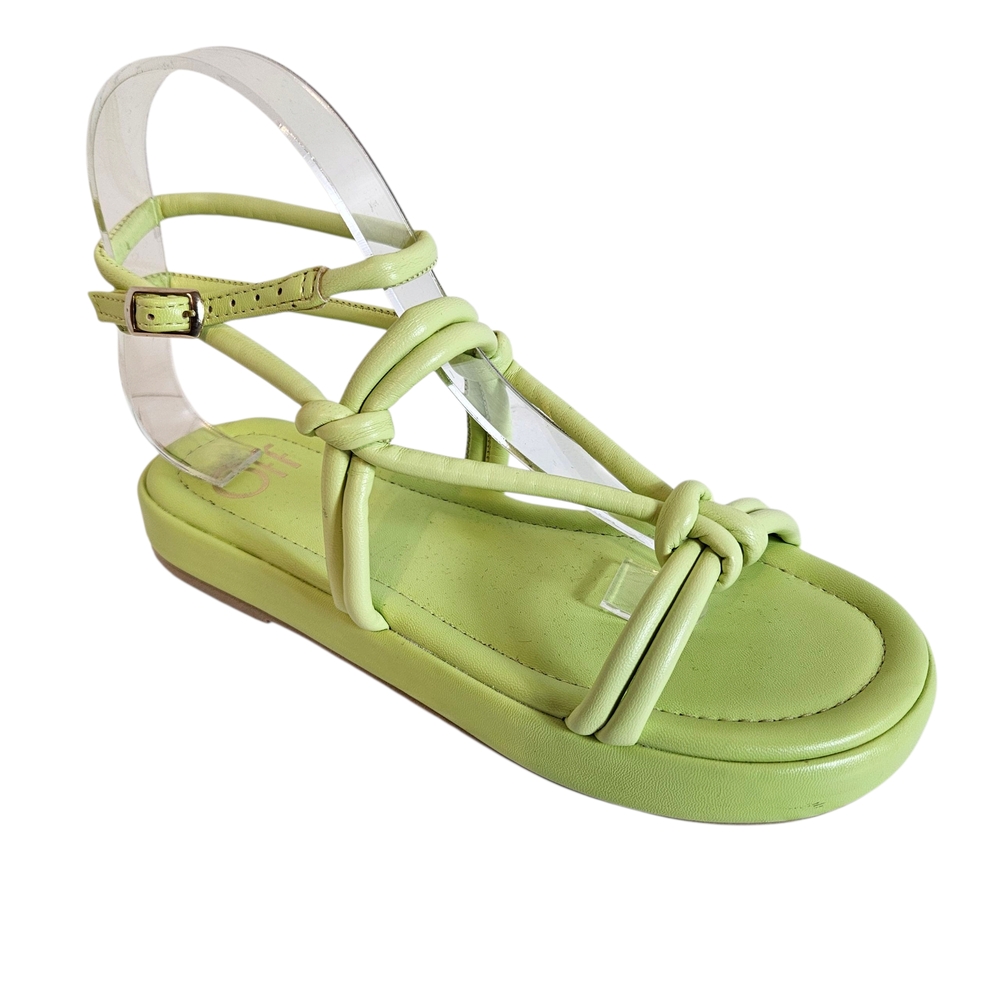 Off Yellow Flatform Knotted Sandals Womens Sz 7 Ankle Strap Chunky Heel Platform